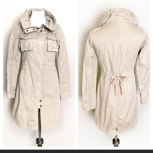 H&M LINED UTILITY COAT COTTON ANORAK ADJUSTABLE FUNNEL NECK JACKET LONG Size 6
